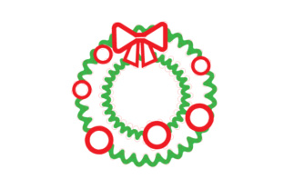 Christmas Wreath Outline Design for Sewing Cards